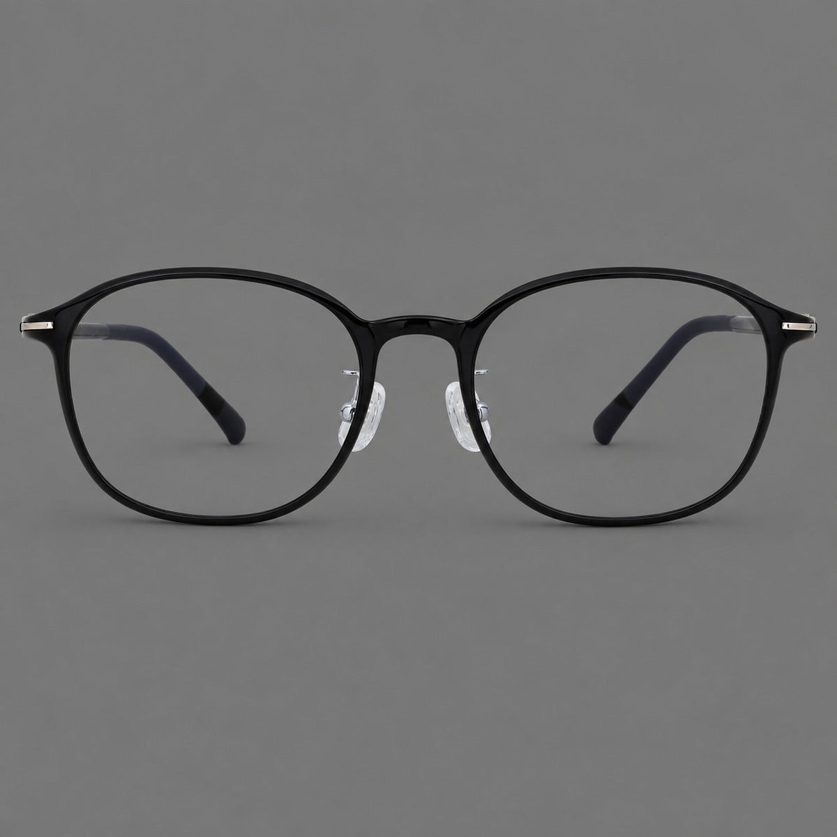 Soft square plastic eyeglasses with a raised browline and rounded lower corners in Glossy Black, front view