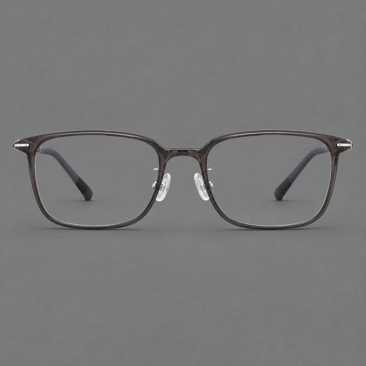 Classic square plastic eyeglasses with broad lenses and softly rounded edges in Dark Gray, front view