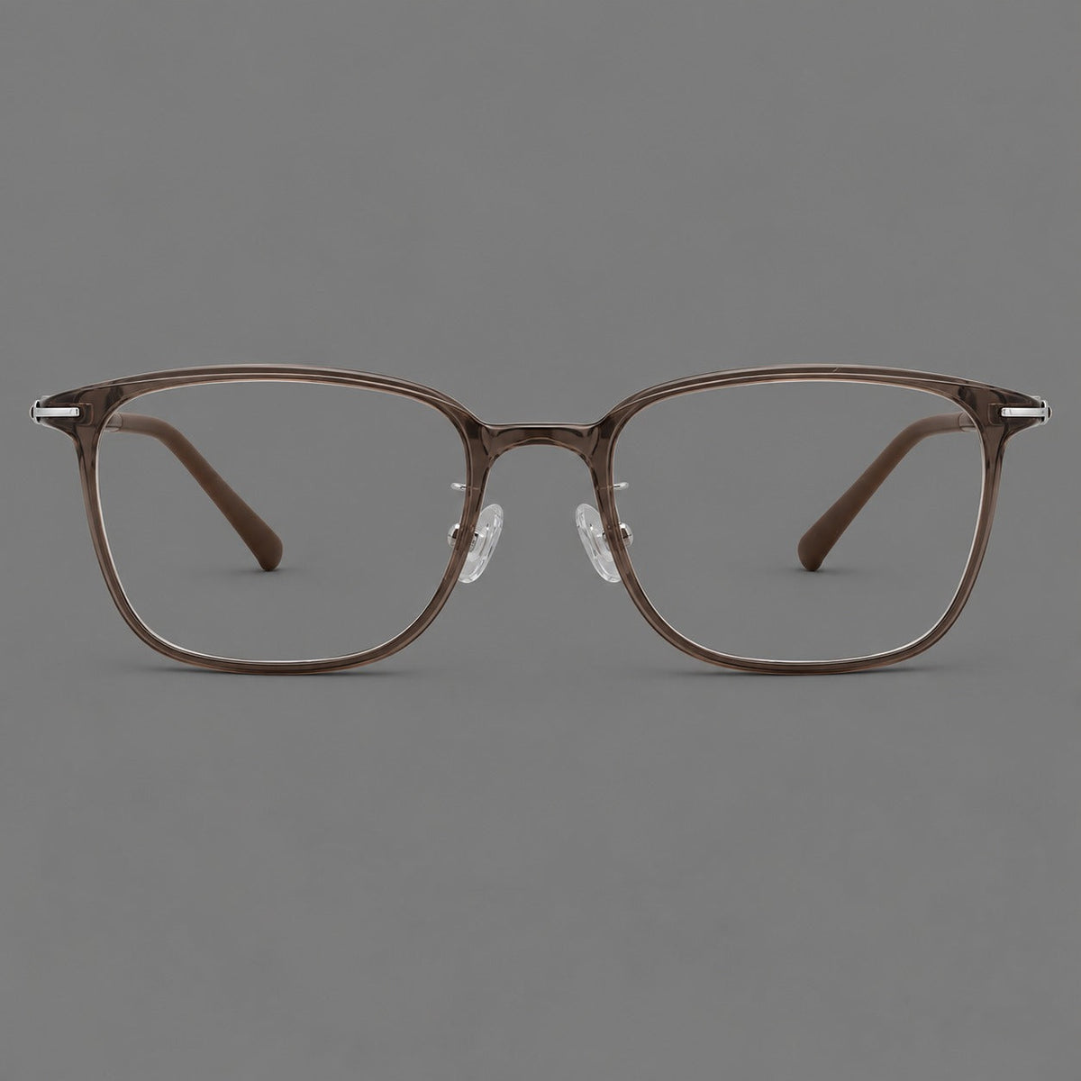Classic square plastic eyeglasses with broad lenses and softly rounded edges in Ink Brown, front view