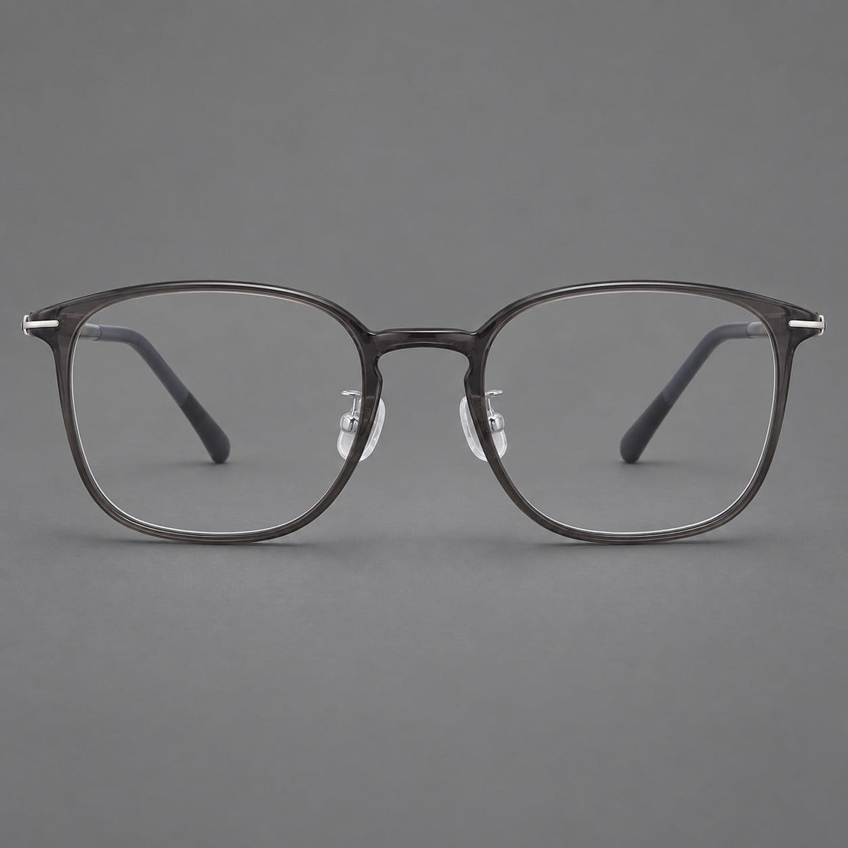 Vintage soft square plastic eyeglasses with deep lenses and a gently arched bridge in Dark Gray, front view