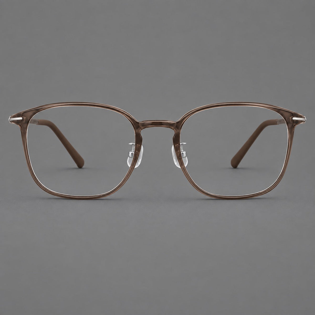 Vintage soft square plastic eyeglasses with deep lenses and a gently arched bridge in Ink Brown, front view