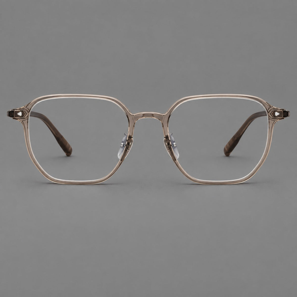 Soft square plastic eyeglasses with rounded lower rims and a broad curved bridge in Tea, front view