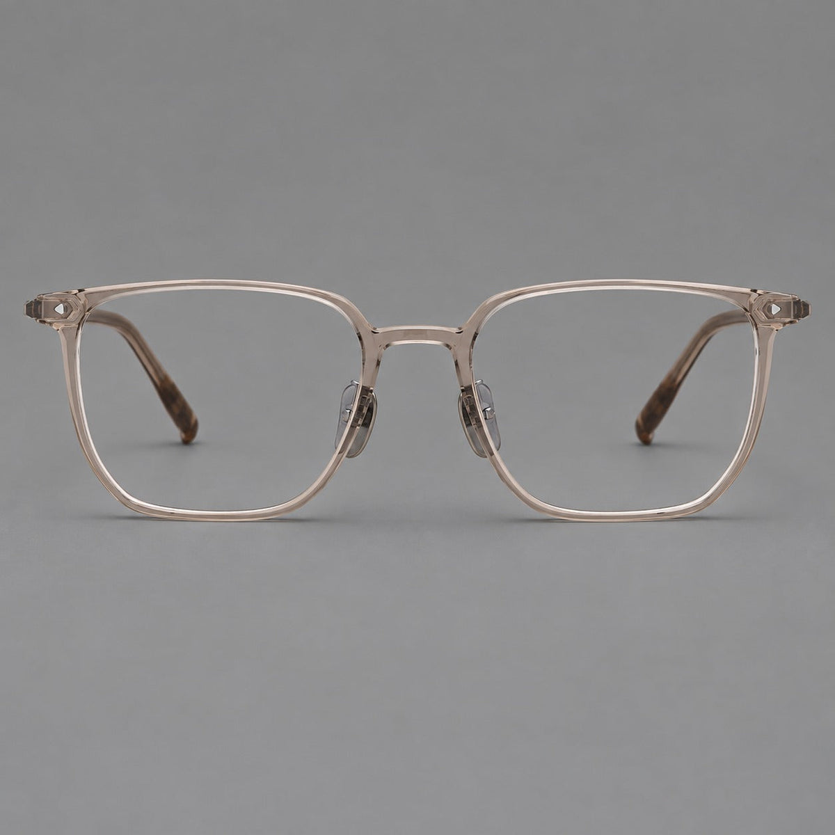 Refined rectangular plastic eyeglasses with raised outer corners and clear nose pads in Tea, front view