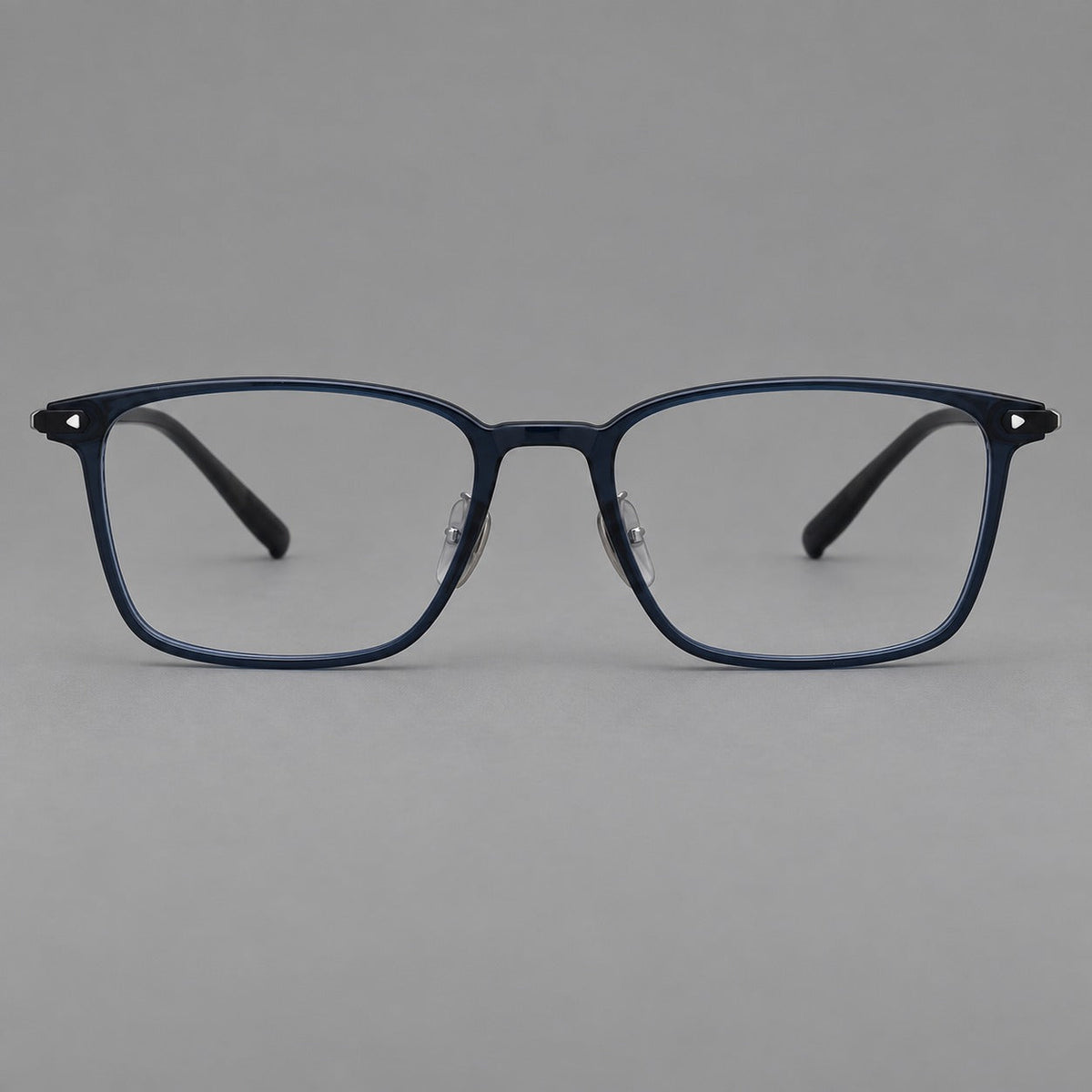 Clean rectangular plastic eyeglasses with flat lower rims and pointed corner details in Blue, front view