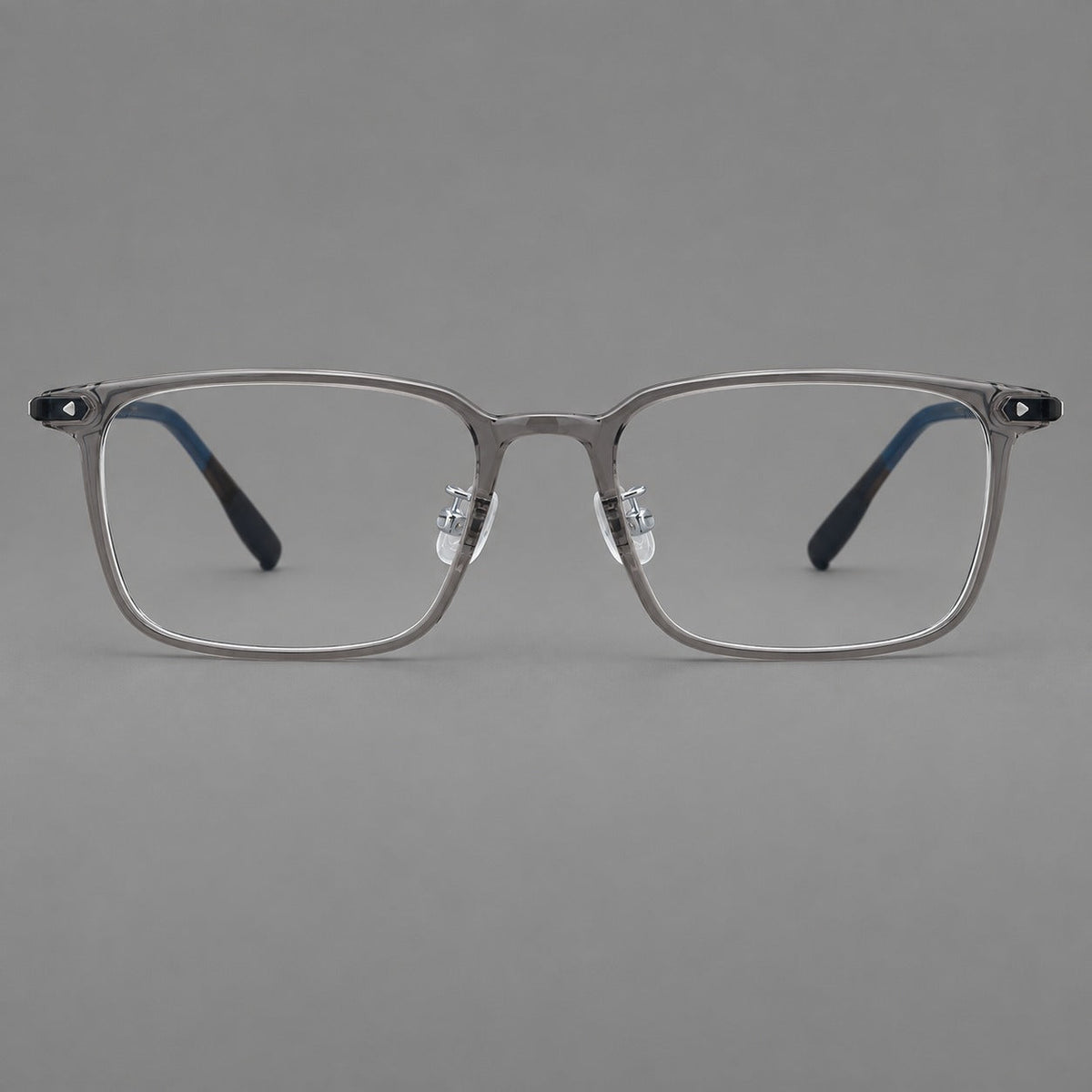 Everyday rectangular plastic eyeglasses with rounded edges and a narrow bridge in Medium Gray, front view
