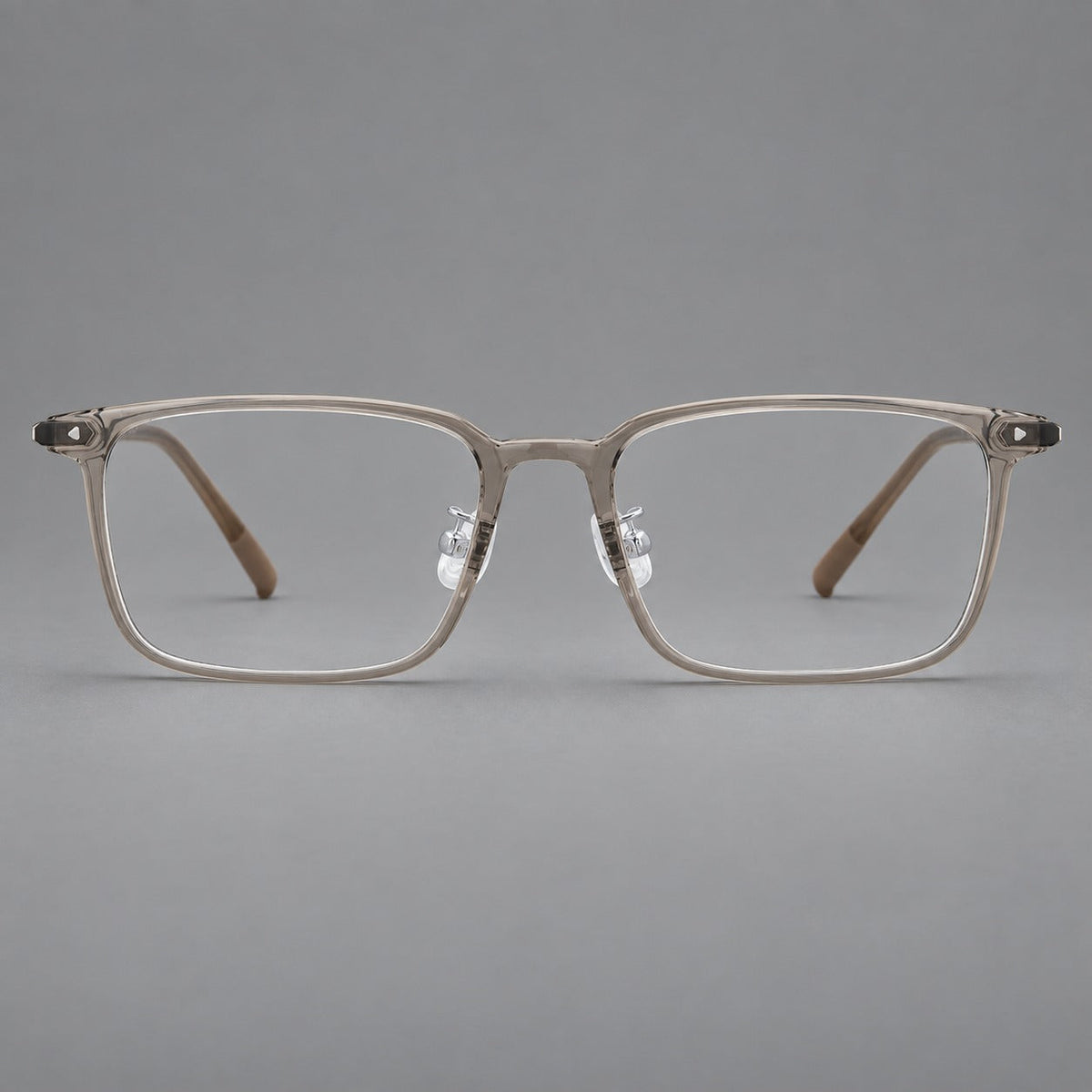 Everyday rectangular plastic eyeglasses with rounded edges and a narrow bridge in Gray Tea, front view