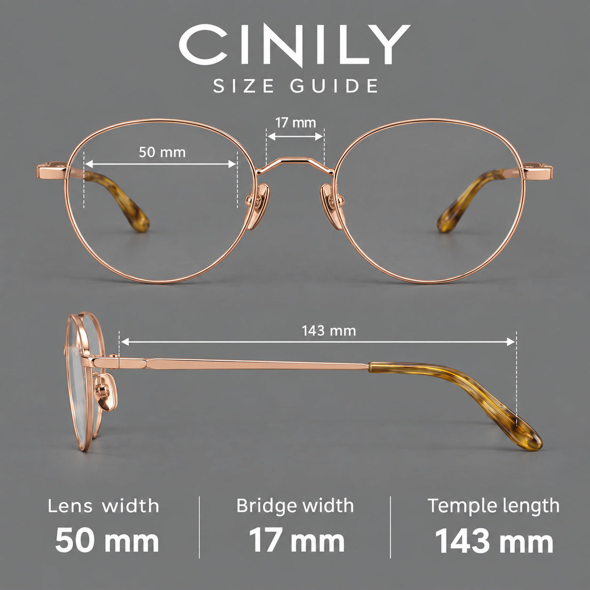 Retro panto titanium glasses with faceted corners and mottled curved temple tips, size guide in millimetres
