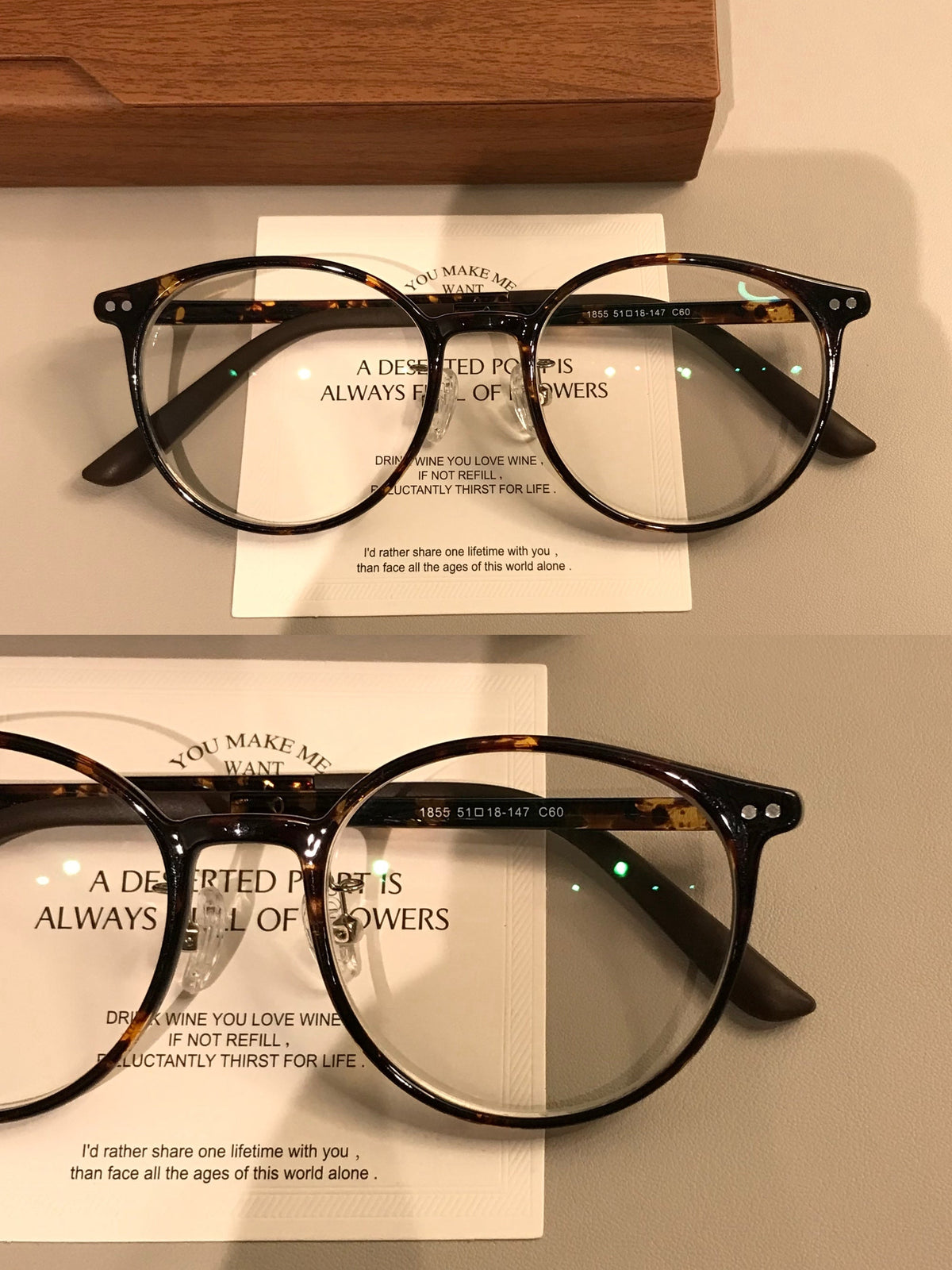 Retro Rounded Eyeglass Frames with a Raised Bridge, Tortoiseshell and Solid Colors