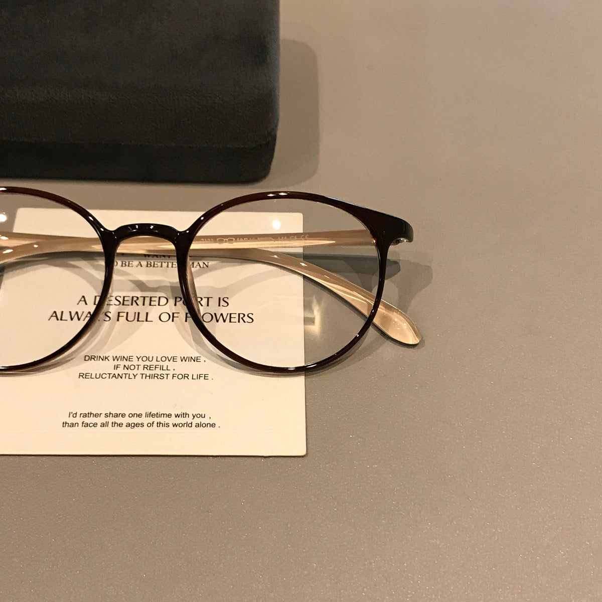 Compact Oval Eyeglass Frames with a Smooth Finish, Cream Brown