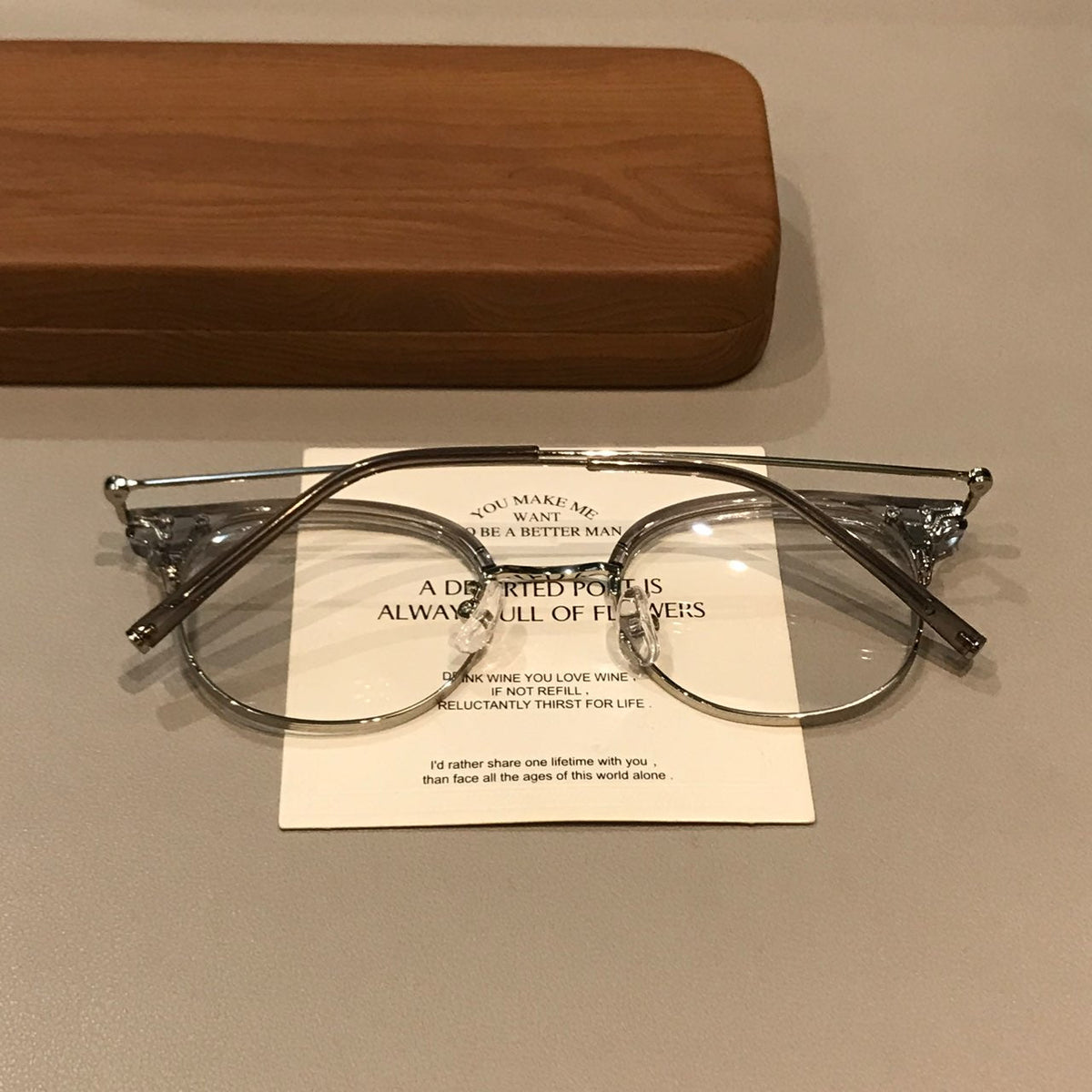 Retro Browline Eyeglass Frames with a Curved Front, Tea Brown/Gold or Transparent Gray