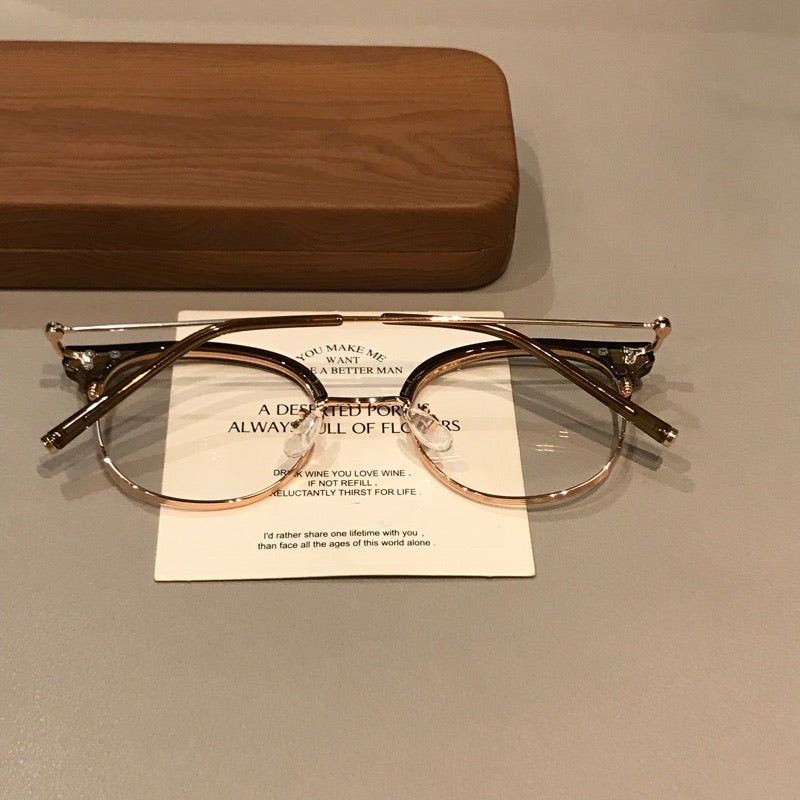 Retro Browline Eyeglass Frames with a Curved Front, Tea Brown/Gold or Transparent Gray