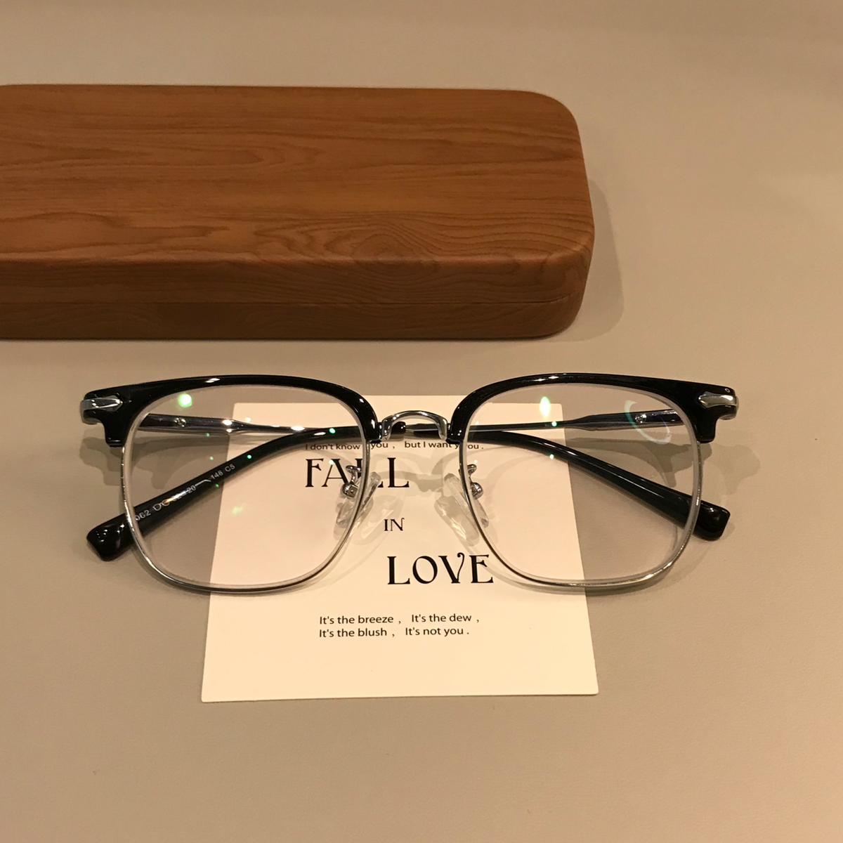 Men's Browline Eyeglass Frames with Contrast Lower Rims, Black/Gold or Black/Silver