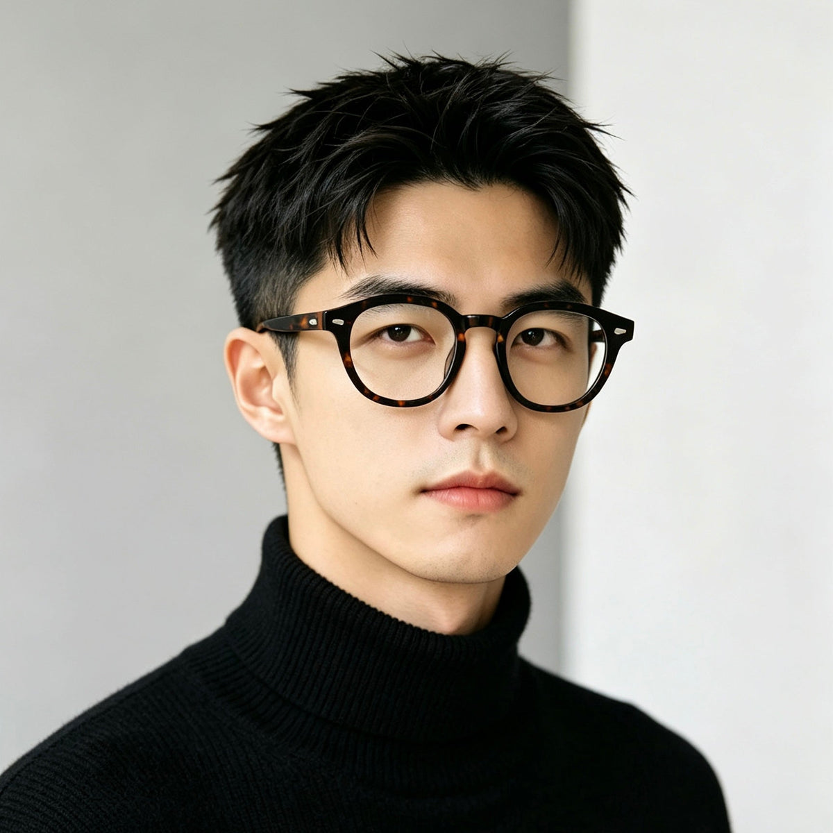 Men's Boston-Style Oval Eyeglass Frames with Thick Rims, Black or Tortoiseshell