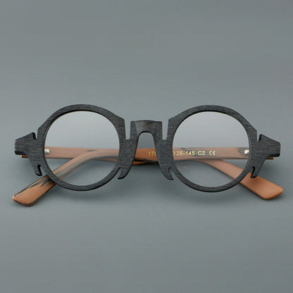 Retro Acetate Wood-Grain Effect Glasses Frames frame detail