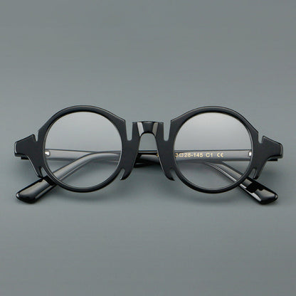Retro Acetate Wood-Grain Effect Glasses Frames lens detail