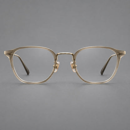 Retro soft square eyeglasses in acetate and titanium with a curved bridge and slender temples in Tea Gradient / Light Gold, front view additional product view