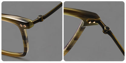 Classic acetate and titanium eyeglasses with a straight brow and rounded rectangular rims, frame details additional product view