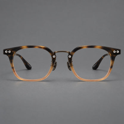 Retro acetate and titanium eyeglasses with softly rounded rims and a metal bridge in Tortoiseshell / Gunmetal, front view side view