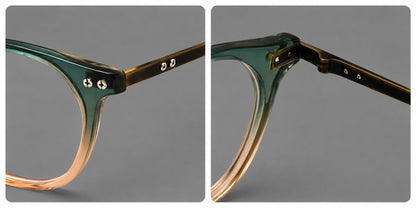 Retro acetate and titanium eyeglasses with softly rounded rims and a metal bridge, frame details additional product view