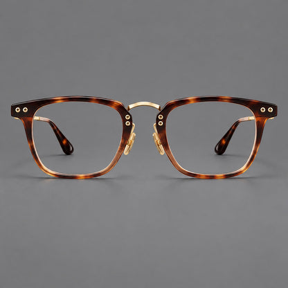 Acetate and titanium eyeglasses with soft square rims and an arched metal bridge in Tortoiseshell / Gold, front view side view