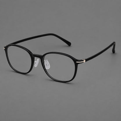 Soft square plastic eyeglasses with a raised browline and rounded lower corners in Glossy Black, three quarter view