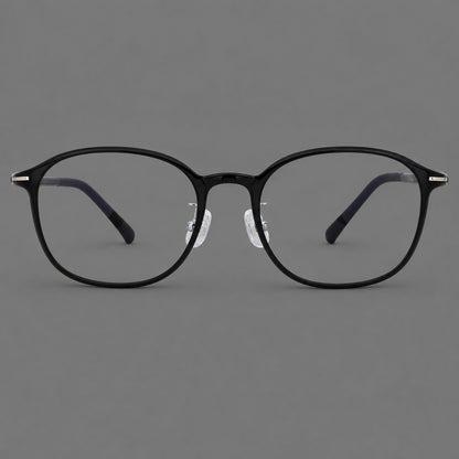 Soft square plastic eyeglasses with a raised browline and rounded lower corners in Glossy Black, front view side view