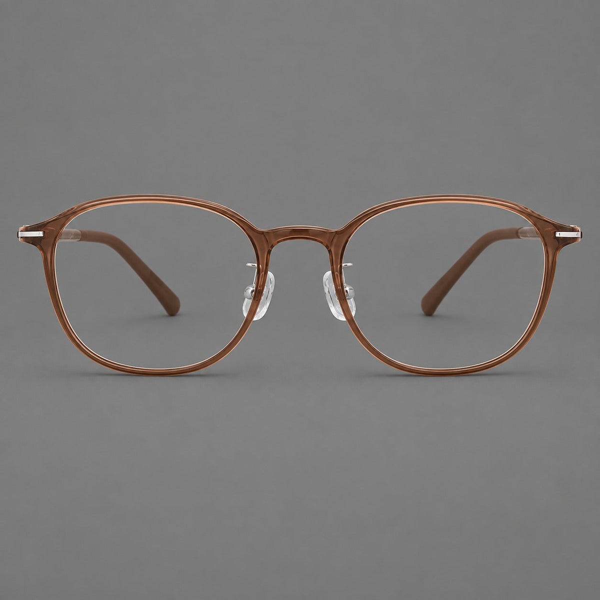 Soft square plastic eyeglasses with a raised browline and rounded lower corners in Milk Tea Brown, front view