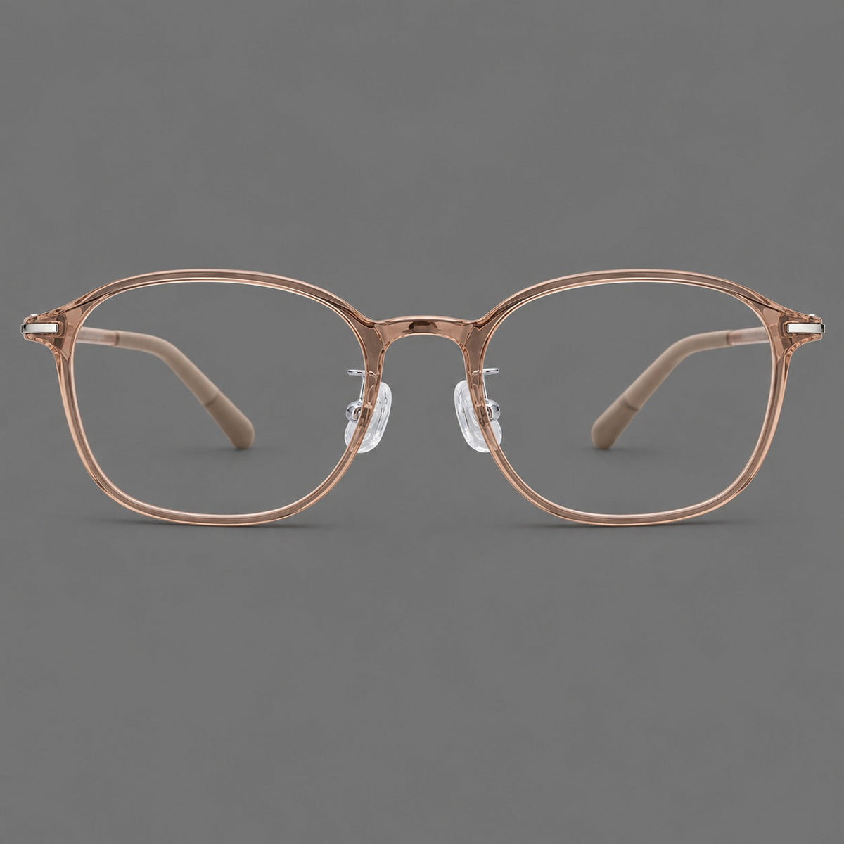 Soft square plastic eyeglasses with a raised browline and rounded lower corners in Amber Tea, front view