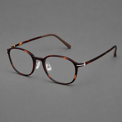 Soft square plastic eyeglasses with a raised browline and rounded lower corners in Tortoiseshell, three quarter view additional product view