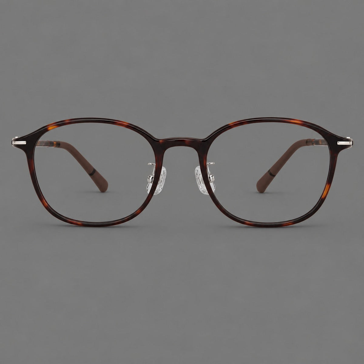 Soft square plastic eyeglasses with a raised browline and rounded lower corners in Tortoiseshell, front view