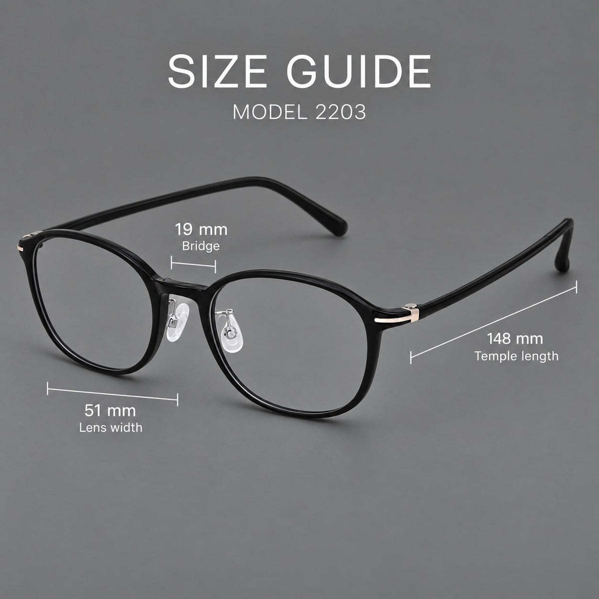 Soft square plastic eyeglasses with a raised browline and rounded lower corners, size guide in millimetres