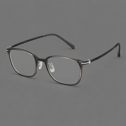 Classic square plastic eyeglasses with broad lenses and softly rounded edges in Dark Gray, three quarter view front view