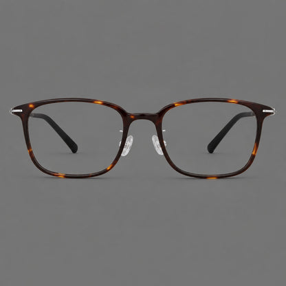 Classic square plastic eyeglasses with broad lenses and softly rounded edges in Tortoiseshell, front view additional product view