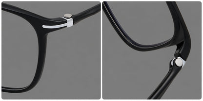 Classic square plastic eyeglasses with broad lenses and softly rounded edges, frame details additional product view