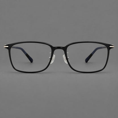 Low profile rectangular plastic eyeglasses with a straight browline and slim temples in Glossy Black, front view side view
