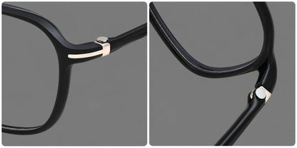 Rounded geometric plastic eyeglasses with softly angled rims and a curved bridge, frame details additional product view