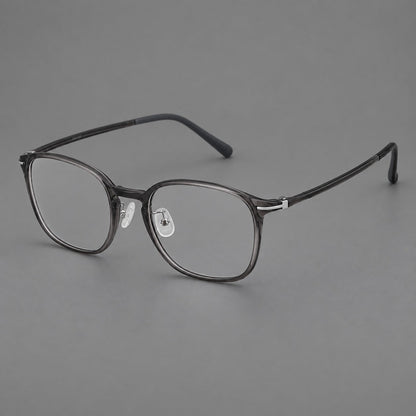 Vintage soft square plastic eyeglasses with deep lenses and a gently arched bridge in Dark Gray, three quarter view front view
