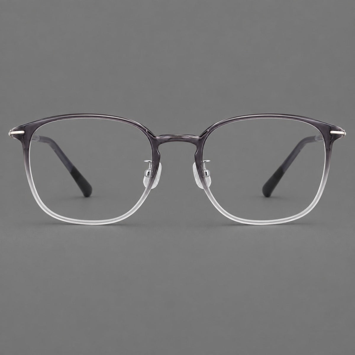 Vintage soft square plastic eyeglasses with deep lenses and a gently arched bridge in Ink Gray Gradient, front view