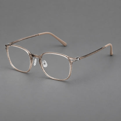 Vintage soft square plastic eyeglasses with deep lenses and a gently arched bridge in Twilight Gray Tea, three quarter view additional product view
