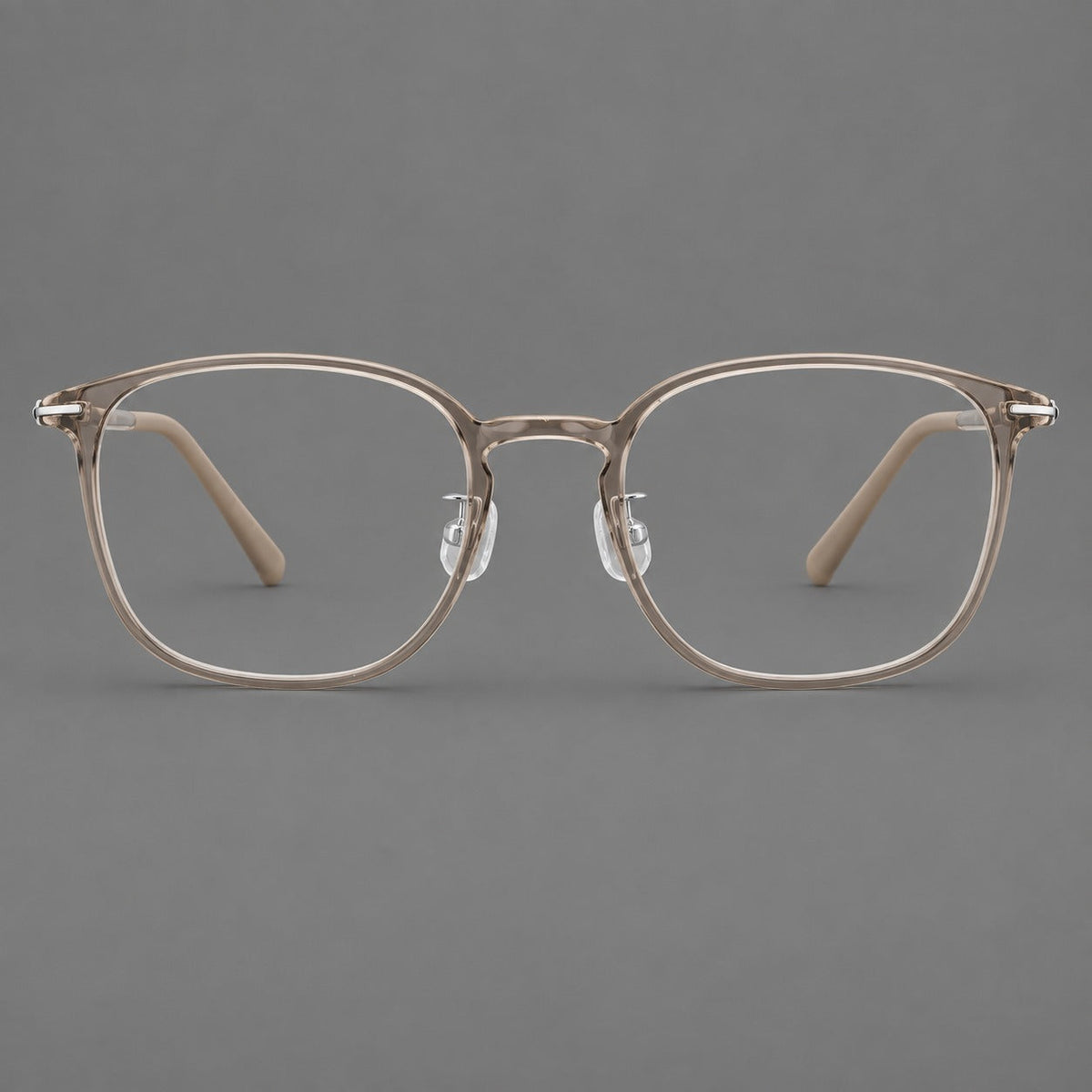 Vintage soft square plastic eyeglasses with deep lenses and a gently arched bridge in Twilight Gray Tea, front view