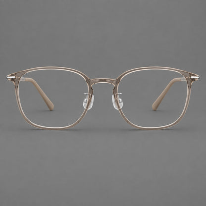 Vintage soft square plastic eyeglasses with deep lenses and a gently arched bridge in Twilight Gray Tea, front view additional product view