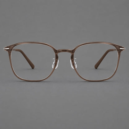 Vintage soft square plastic eyeglasses with deep lenses and a gently arched bridge in Ink Brown, front view additional product view