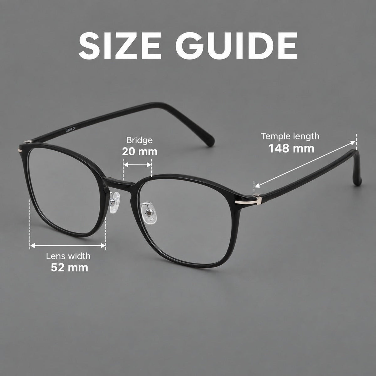 Vintage soft square plastic eyeglasses with deep lenses and a gently arched bridge, size guide in millimetres
