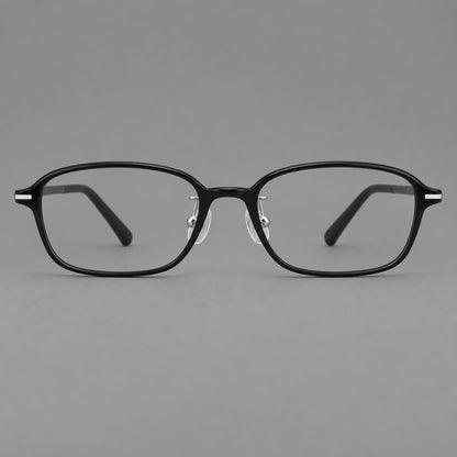 Soft oval plastic eyeglasses with a narrow bridge and gently rounded outer corners in Glossy Black, front view side view