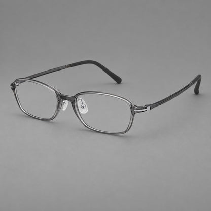 Soft oval plastic eyeglasses with a narrow bridge and gently rounded outer corners in Medium Gray, three quarter view front view