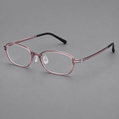 Soft oval plastic eyeglasses with a narrow bridge and gently rounded outer corners in Lilac, three quarter view additional product view