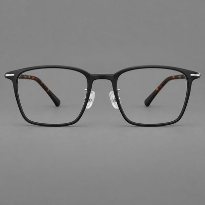 Modern square plastic eyeglasses with a smooth browline and slim metal corner details in Matte Black, front view additional product view