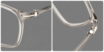 Modern square plastic eyeglasses with a smooth browline and slim metal corner details, frame details additional product view