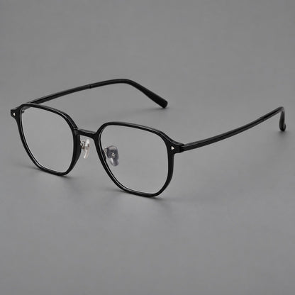 Soft square plastic eyeglasses with rounded lower rims and a broad curved bridge in Glossy Black, three quarter view