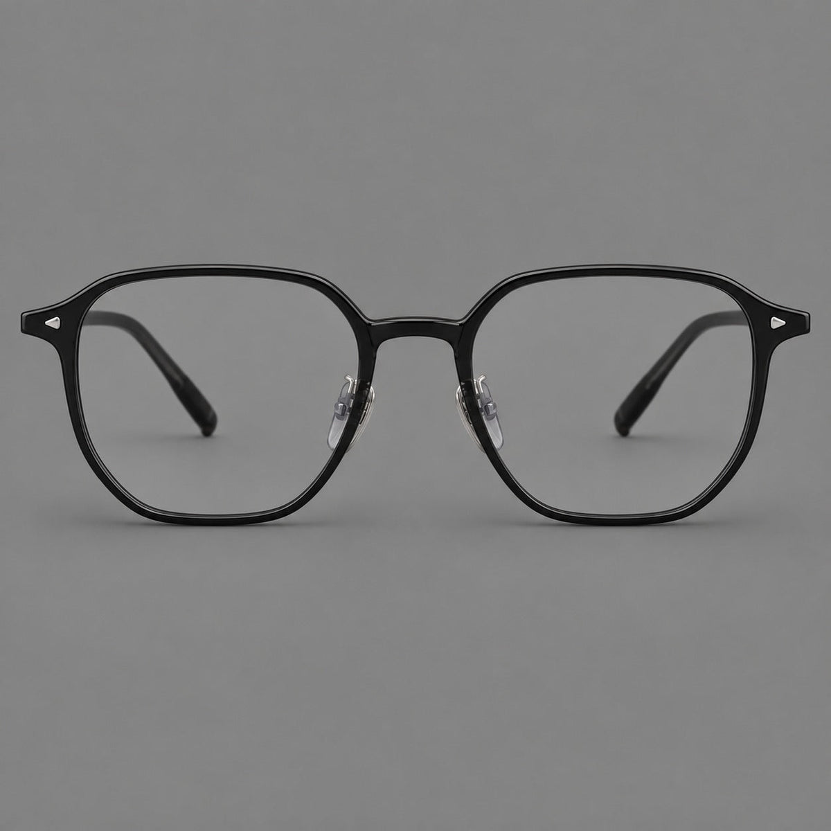 Soft square plastic eyeglasses with rounded lower rims and a broad curved bridge in Glossy Black, front view